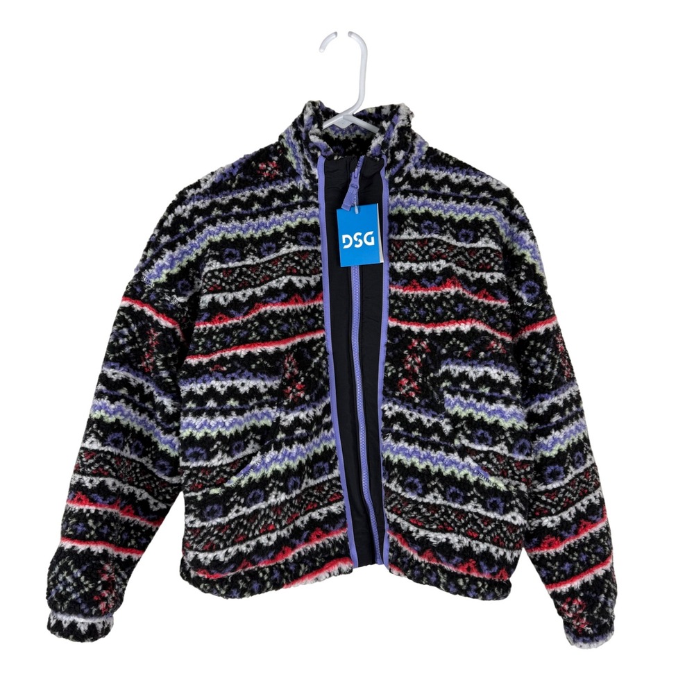 DSG Girls Cozy Fleece Full Zip Jacket Funky Fair Isle Kids Size Large 14 NWT